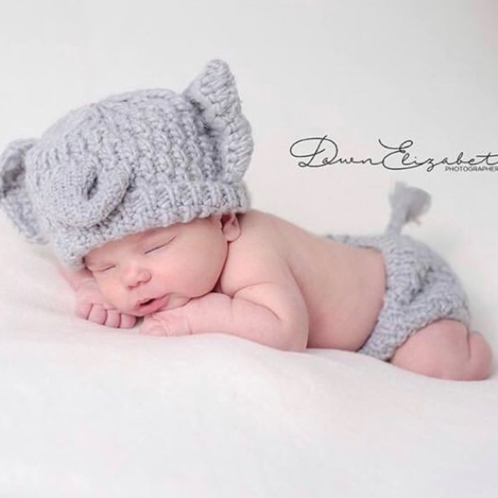 Elephant hat and diaper cover for newborn photos